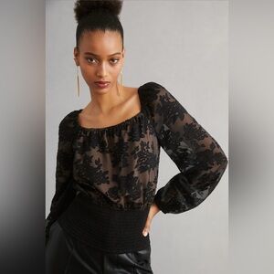 NWT Current Air Anthropologie Smocked Lace Blouse Sz Large